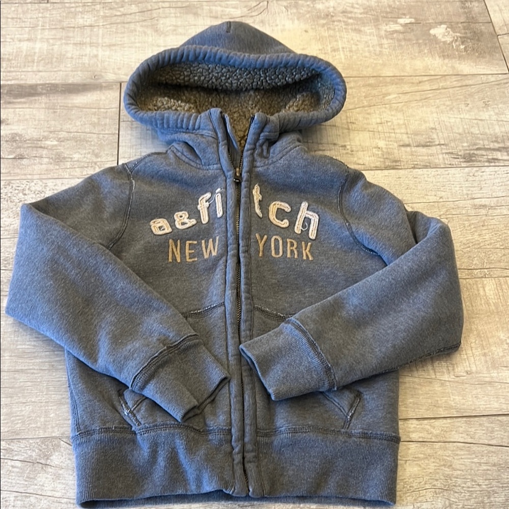 Abercrombie Kids Gray Sherpa Lined Zip-Up Hoodie Jacket with Hood Boy’s Small